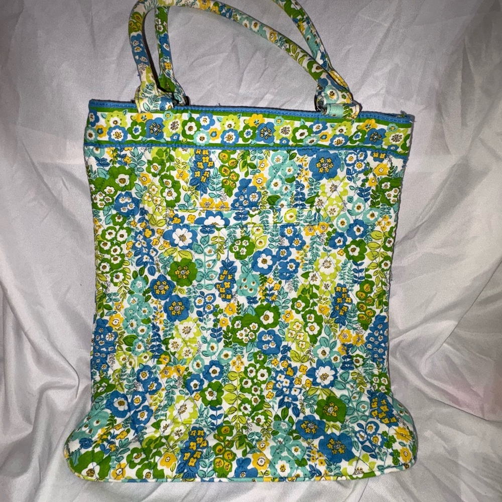 Vera Bradley Floral Tote Bag Vibrant Blue and Green Quilted Design